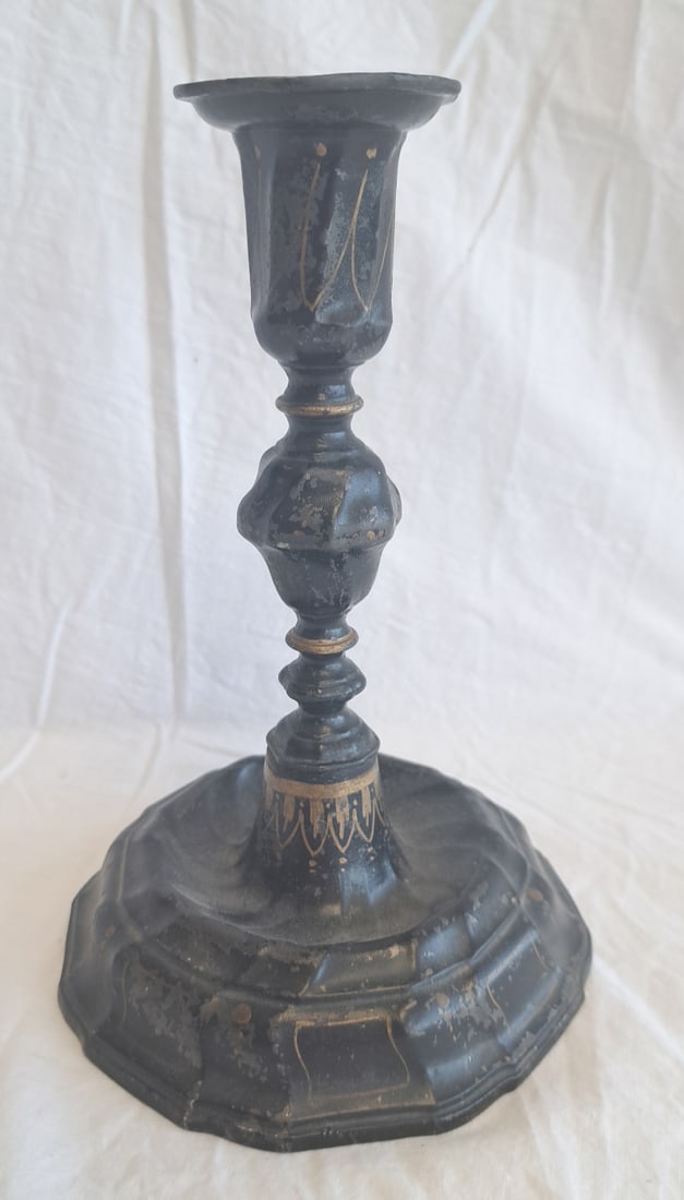 Painted Pewter Candlestick: Possibly German 7 1/2" tall X 5" Wide at Base