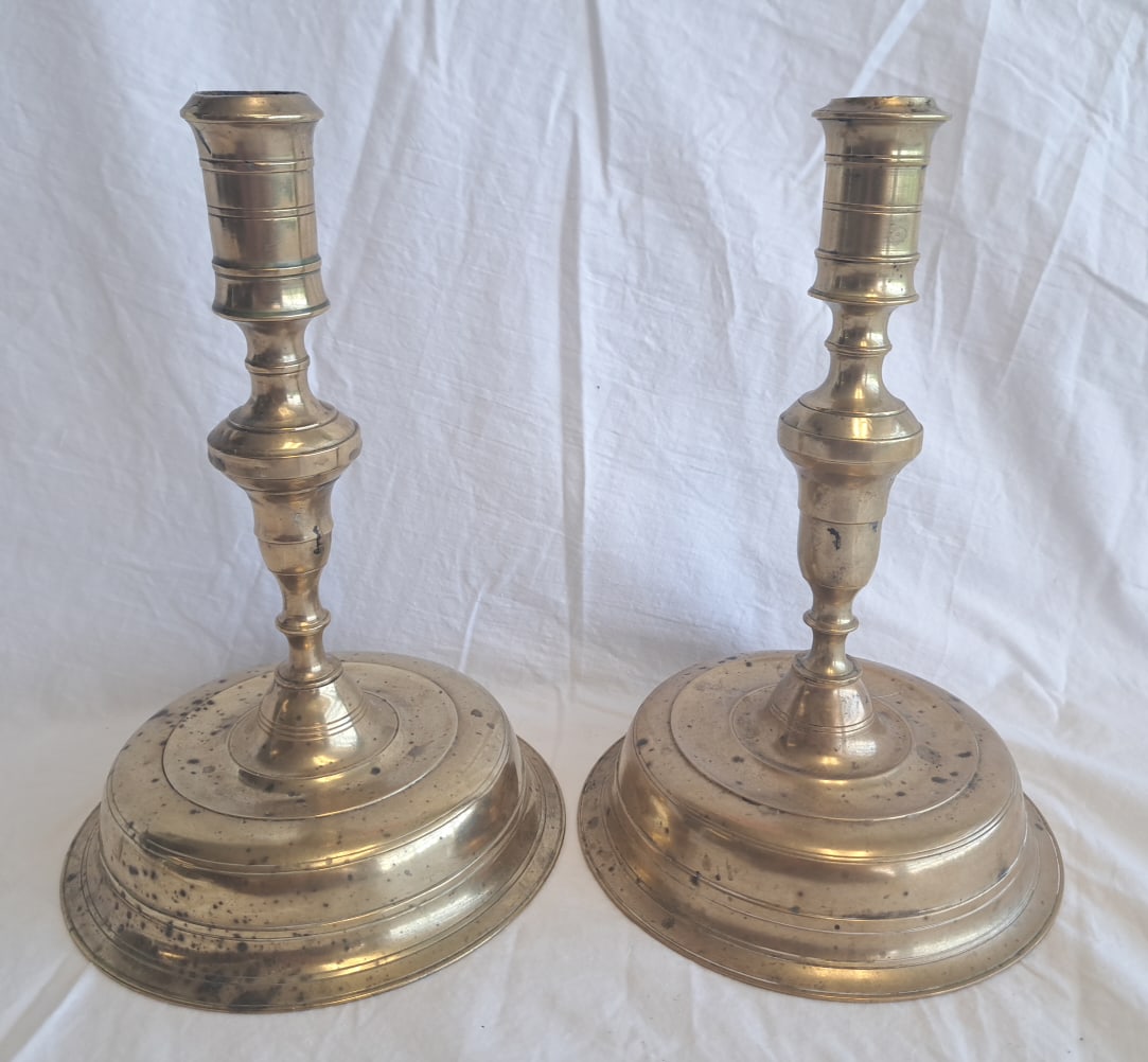 Pair of 17th Century Bell Base Brass Candlesticks (1 of 9)