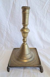 17th Century Brass Candlestick: Possibly Spanish. 8 1/4" x 5" x 5"