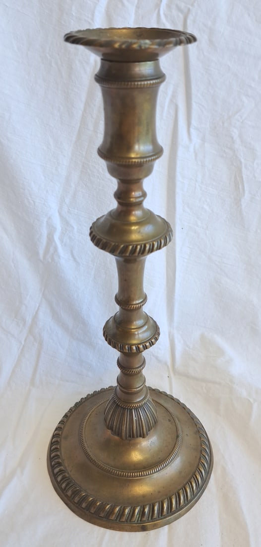 Early Brass or Bronze Candlestick with Bobeche (1 of 8)