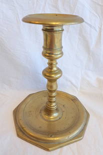 Brass Candlestick: Possibly Scandinavian. 5 1/2" tall x 5 3/8" wide at base.