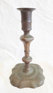 Early Signed Brass Candlestick: Signed Joseph Wood. English 7" Tall X 4 1/2" x 4 1/2" at Base.