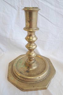 17th Century Brass Candlestick: Possibly Spanish 5 1/4" Tall X 4 1/2" x 4 1/2" at Base.