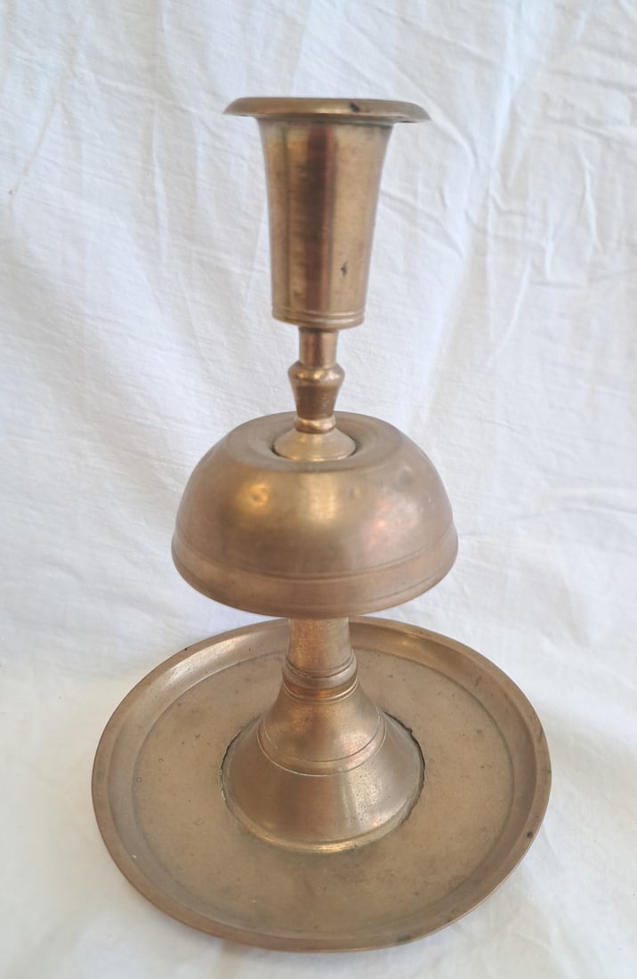 Early Brass Candlestick: Possibly German. 6 1/2" Tall X 4 3/4" at Base.