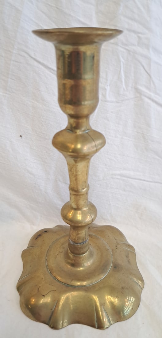 Early Brass Candlestick: Possibly English. 7 1/2" x 4 1/4" x 4 1/4"