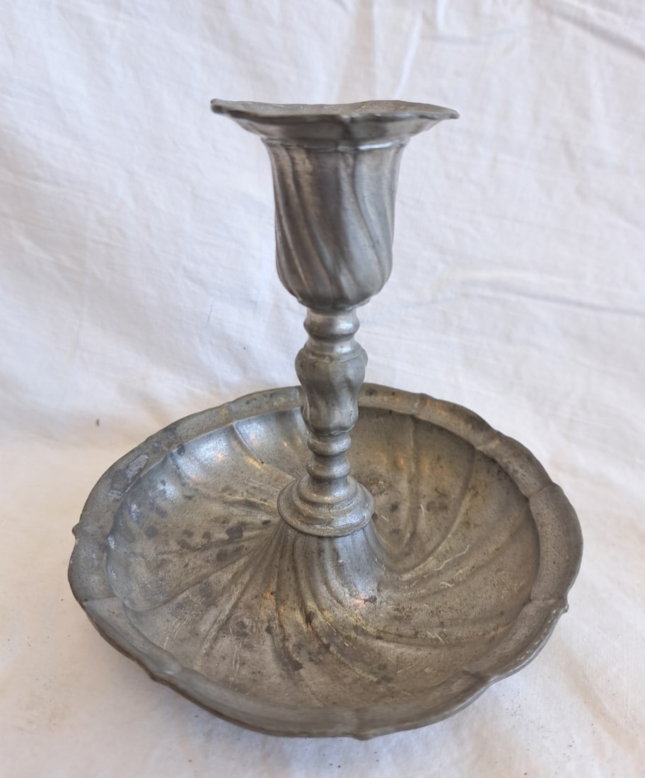 Early Pewter Candlestick. (1 of 7)