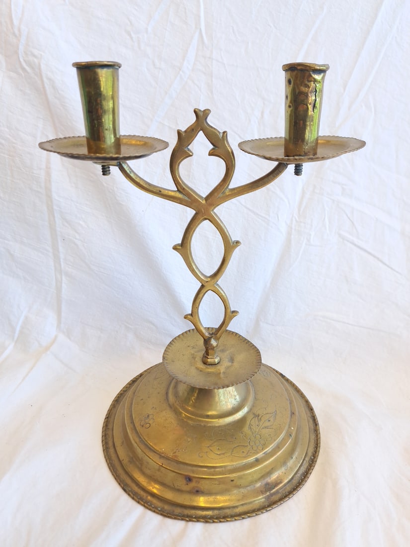 Early Brass Candleabra.: Possibly Scandinavian. 11" tall x 8 1/2" wide x 7 1/8" at base.