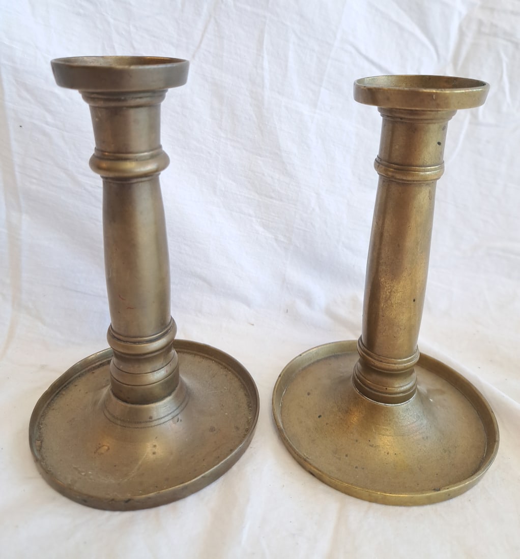 Lot of Two Early Brass Candlesticks (1 of 7)