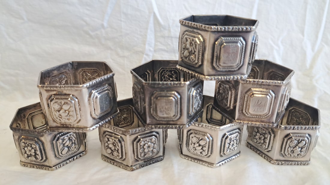Eight 19th Century Coin Silver Napkin Rings- Monogrammed. (1 of 11)