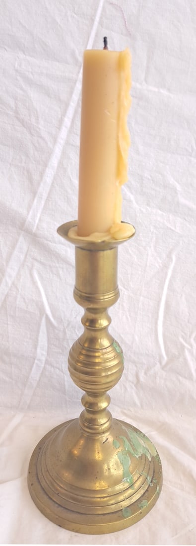 Rare Early Brass Candlestick Signed William Webb, Warren, Maine. (1 of 6)