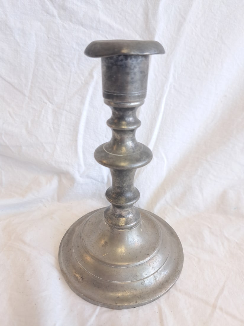 Pewter Candlestick signed Freeman Porter, Westbrook, Maine.: From a Private Maine Collection. 6" tall x 4" wide at base.