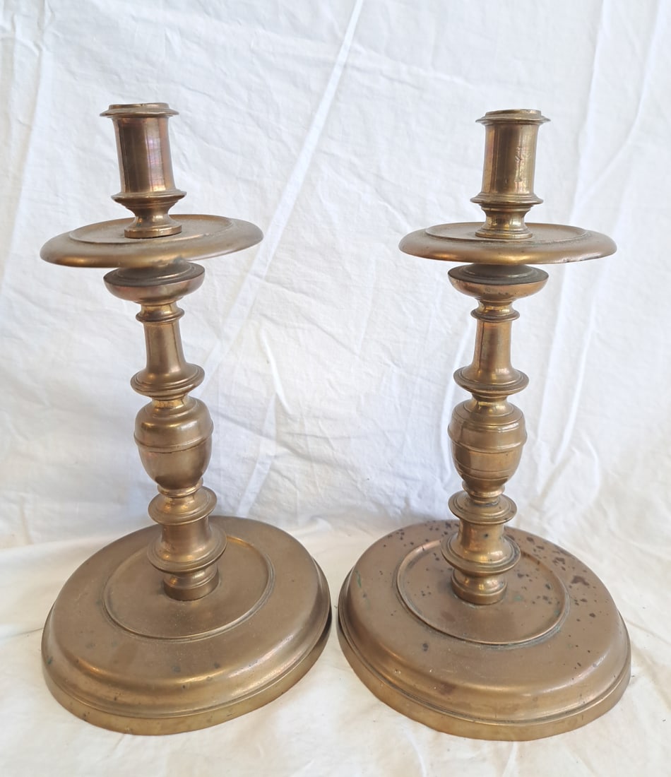Pair of Early Brass Candlesticks. (1 of 8)