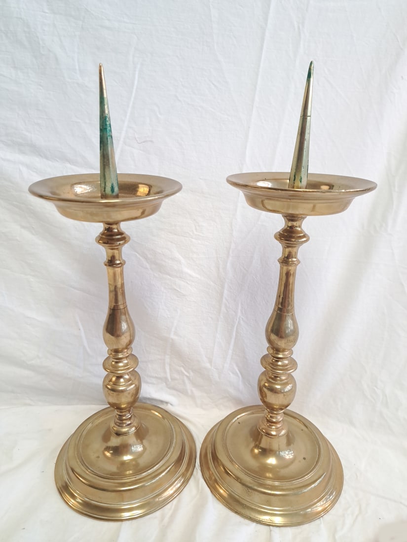 Pair of 17th Century Large, Heavy Brass Prickett Candlesticks. (1 of 7)