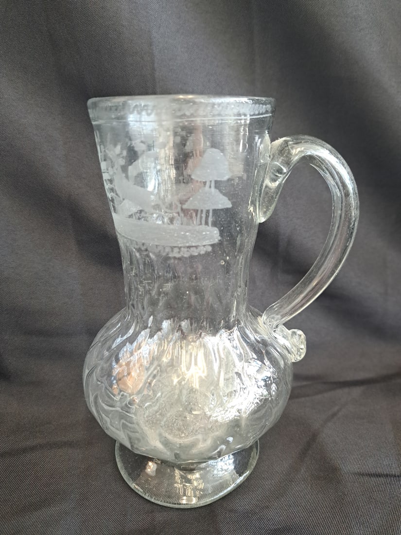 Early Etched Pitcher with Applied Handles and Stag Etching. (1 of 7)