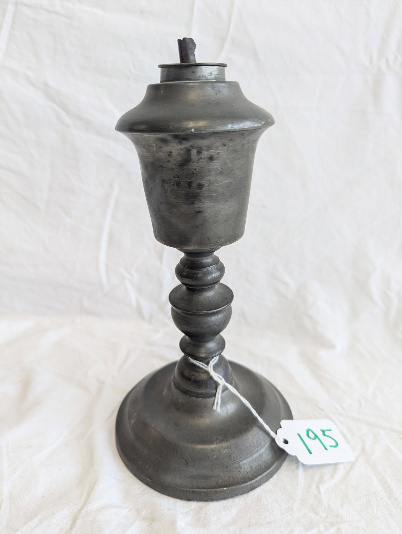 Pewter Whale Oil Lamp signed Rufus Dunham, Portland, Maine.: From Private Maine Collection. 7 3/4" tall x 4 5/8" wide at base.