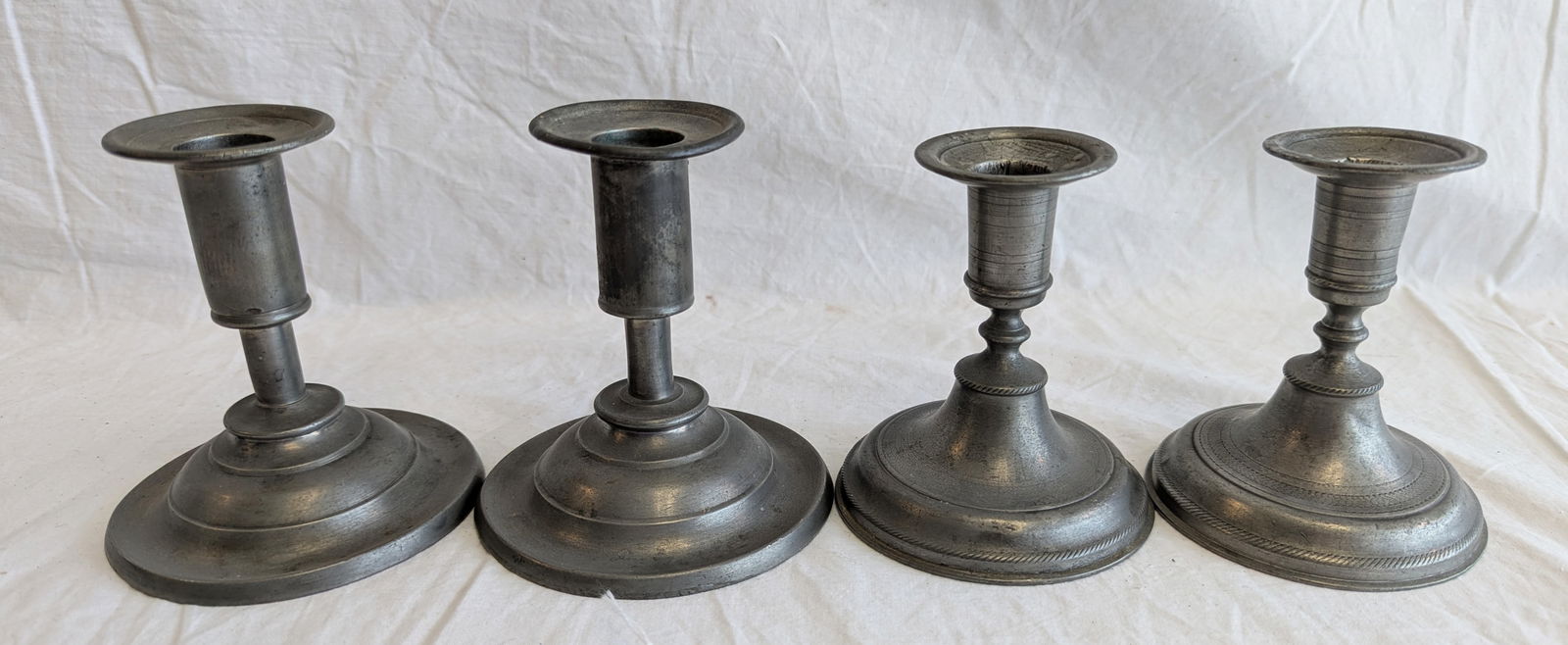 Two Pairs of Early Pewter Candlesticks. (1 of 12)
