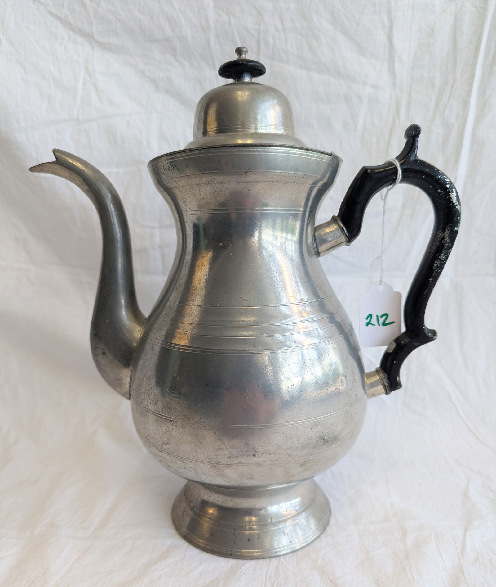 Large Pewter Coffee Pot with Wooden Finial Signed Abel Porter, Westbrook, Maine. (1 of 9)