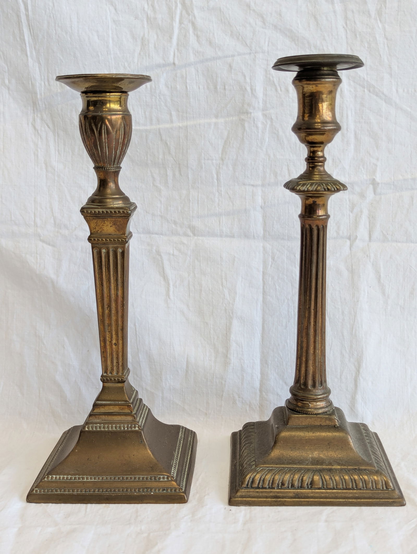 Lot of Two Early Brass Candlesticks with Bobeches. (1 of 10)