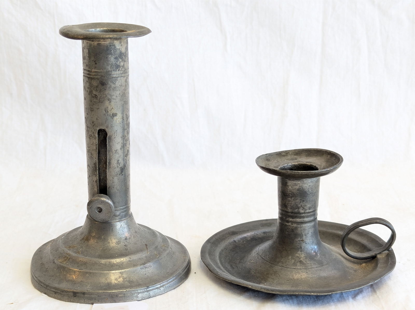 Lot of Two Early Pewter Candlesticks. (1 of 14)