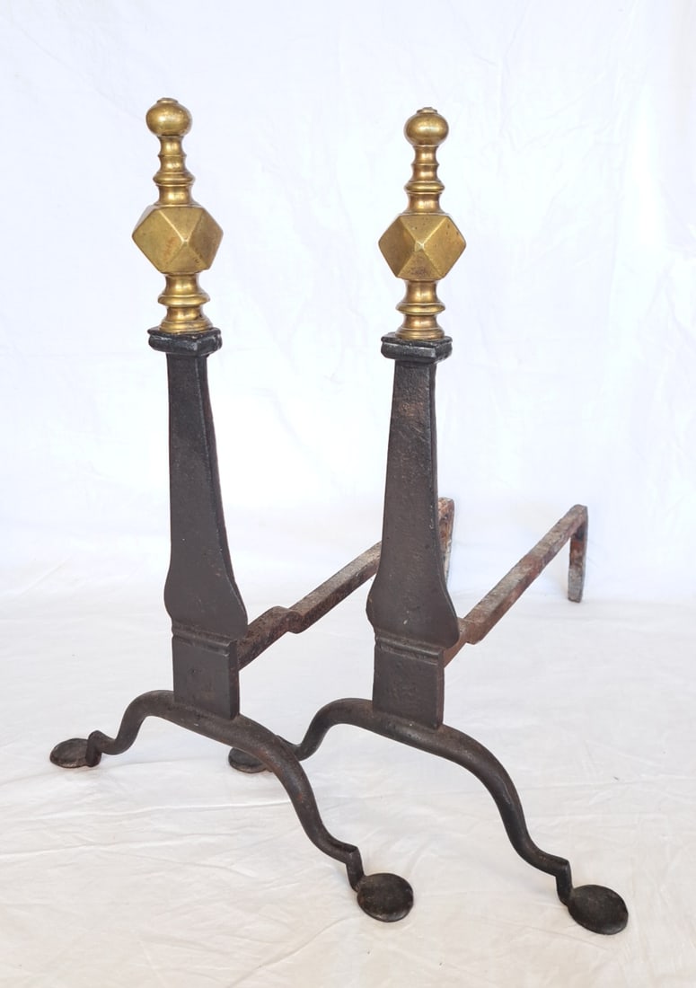 Pair of Chippendale Brass and Wrought Iron Andirons.: 19" tall x 12" wide x 16" deep. Please take the time to research the cost of shipping for the items that your are interested in. Shipping large, or heavy items can be considerably more than you might