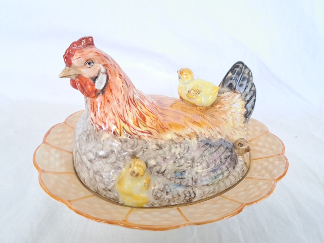 Hen on Nest Covered Dish Signed Dresden (1 of 9)