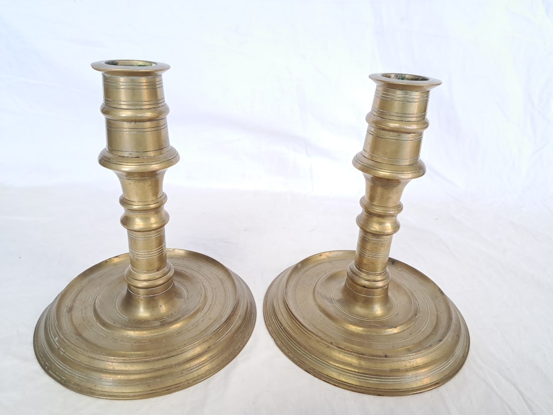 17th Century Pair of Turkish Brass Candlesticks (1 of 8)