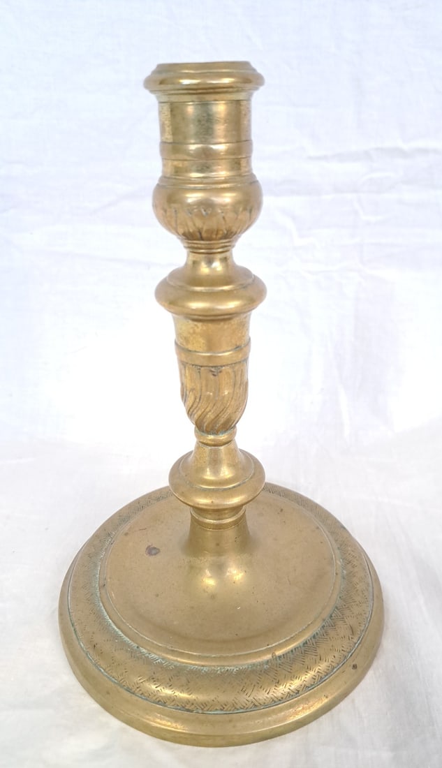 c. 1680 Brass Candlestick Signe "C R" with an Anchor (1 of 8)