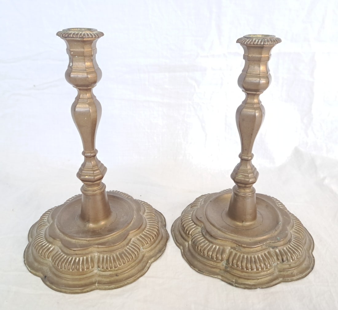 Pair of Early 18th Century German Candlesticks: 8 1/4" tall x 5 3/4" at base.