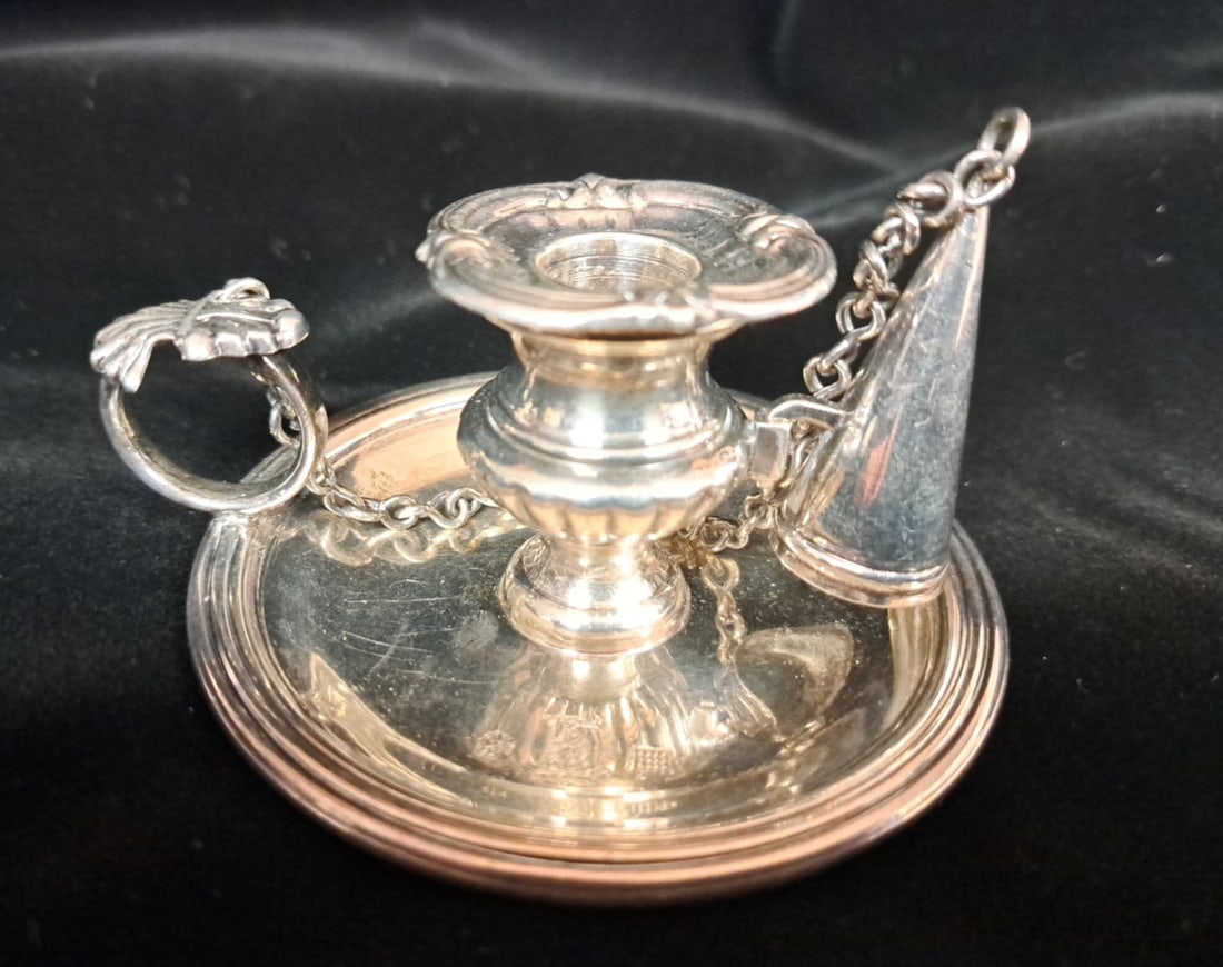 Miniature Sheffield Chamberstick Signed J T Settle 1826: 2" tall x 3 1/2" wide 3.26 ozt total weight