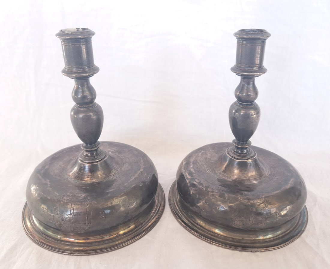 Pair of 17th Century Engraved Spanish Colonial Candlesticks (1 of 8)