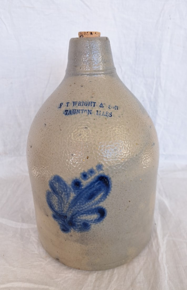 Early Crock with Blue Decoration Signed F.T. Wright and Son (1 of 5)
