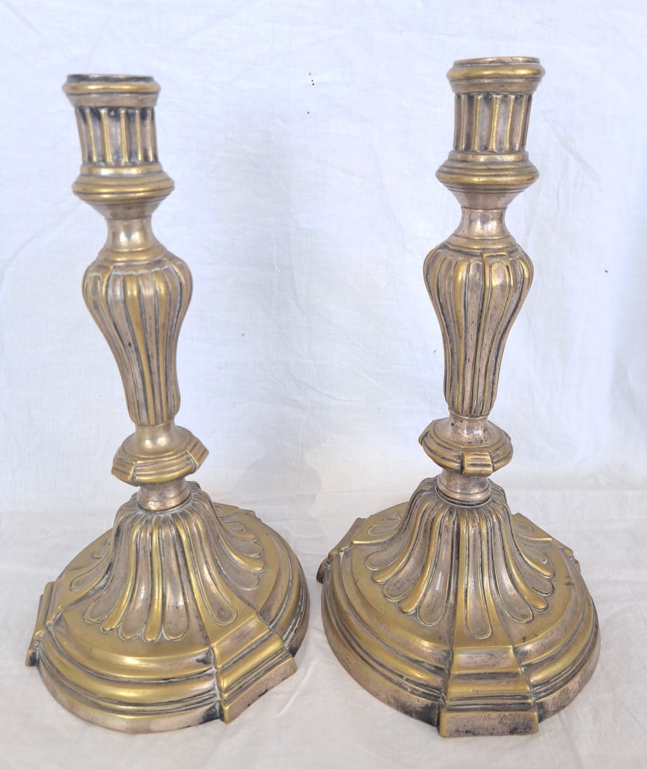 Pair of 18th Century Central European Silverplate Candlesticks (1 of 7)