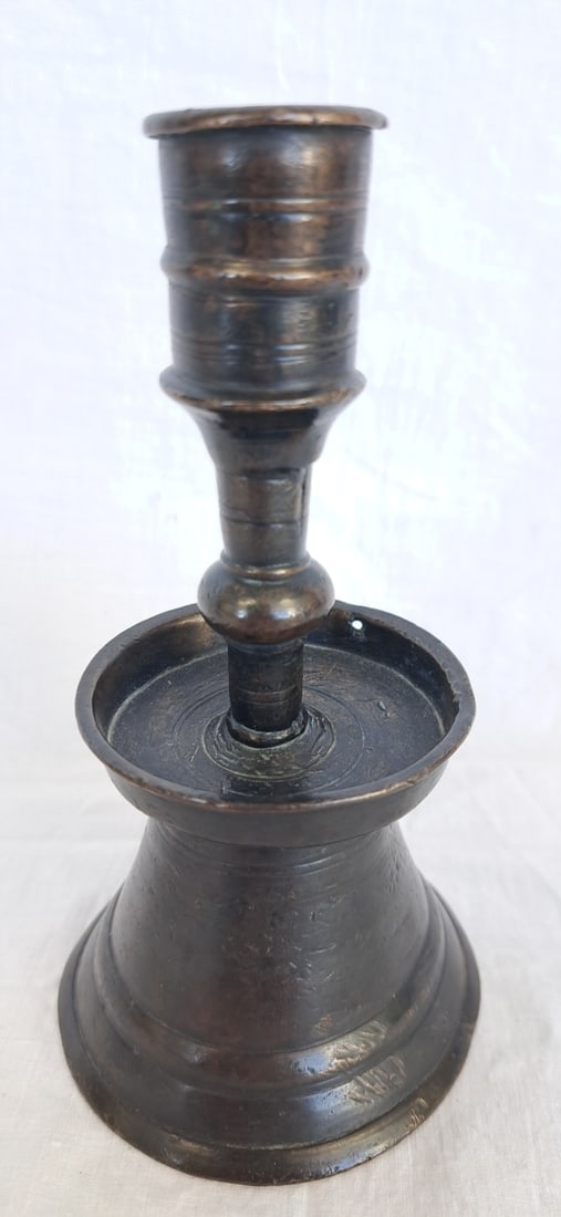 17th Century Turkish Brass Candlestick- Unusual Small Size (1 of 7)