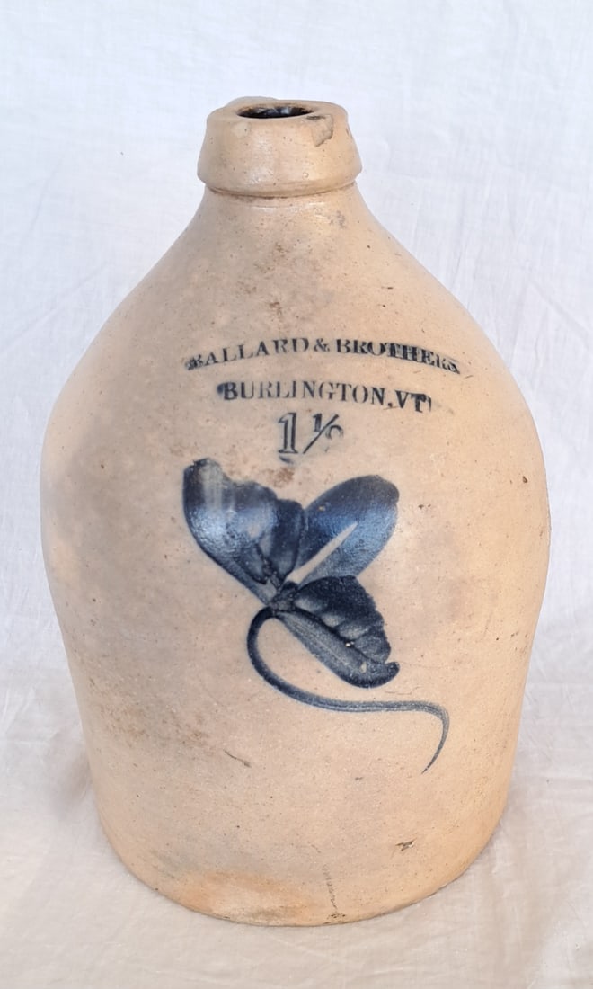 19th Century Stoneware Jug with Blue Decoration from Burlington, VT (1 of 7)