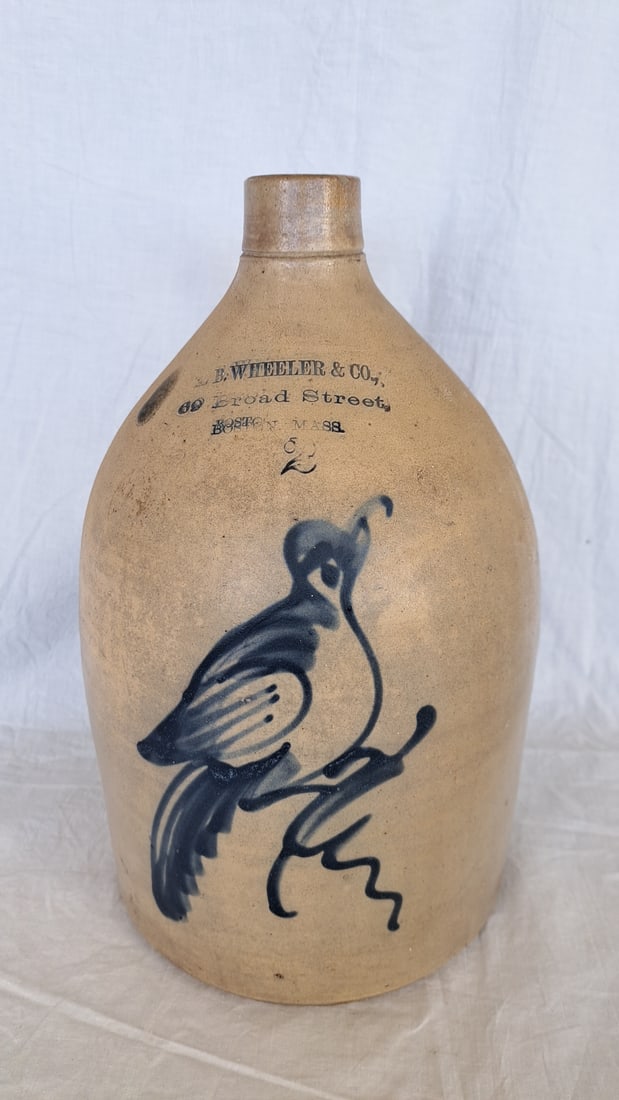 19th Century Jug by L.B. Wheeler & Co. Broadstreet Boston, MA with Blue Bird Decoration (1 of 6)