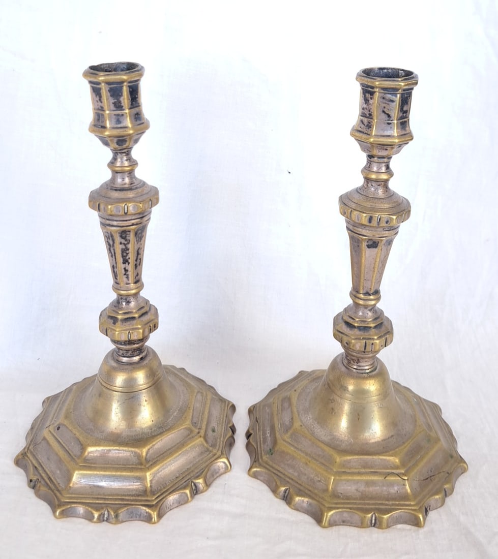 Pair of 18th Century French Candlesticks: 8 1/4" tall x 4 3/4" at base.