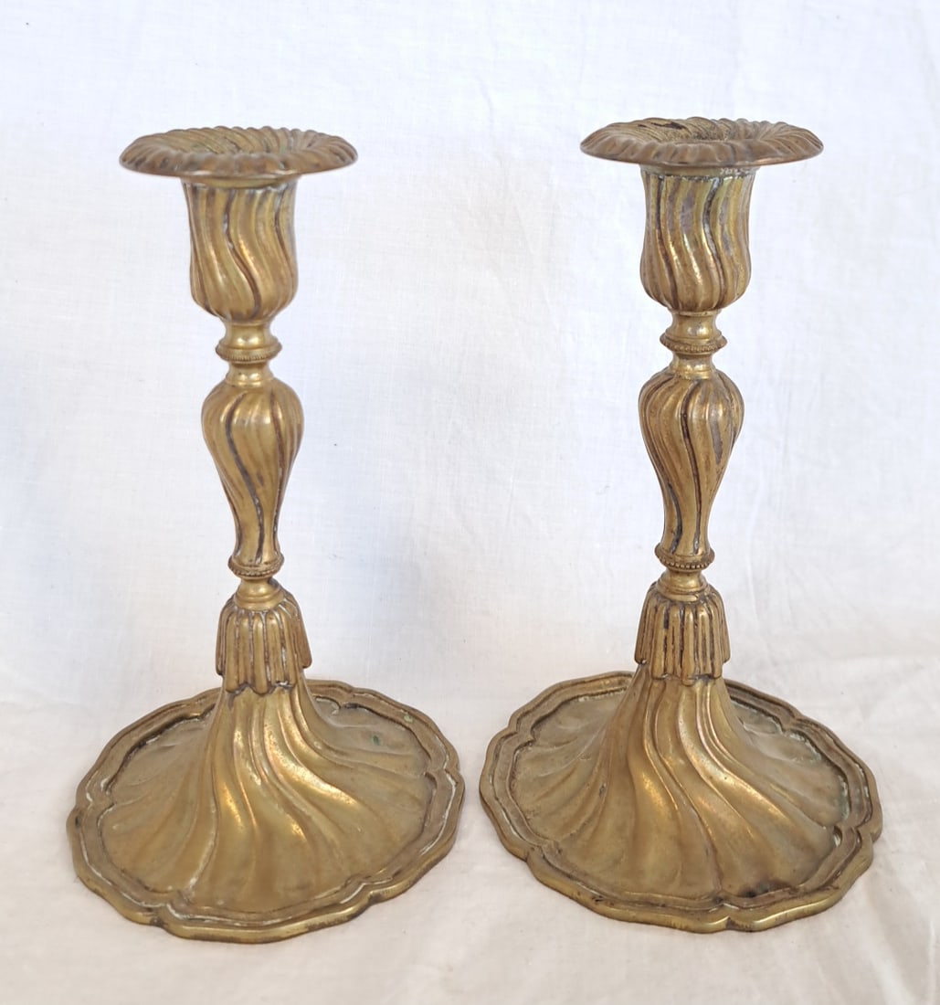 Pair of Early Candlesticks: Possibly German or Austrian. 6 1/2" tall x 3 1/2" x 3 3/4"