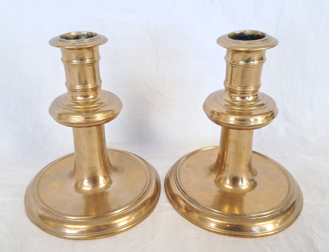 Pair of Heavy 17th Century French Candlesticks.: 5 3/4" tall x 5" at base.