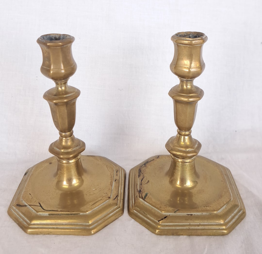 Pair of Diminutive 17th Century English Brass Candlesticks (1 of 7)