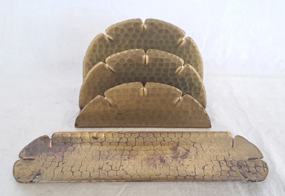 Roycroft Pen Tray and Letter Holder: Pen Tray: 7 3/4" x 2" Letter Holder: 5" wide x 3 1/2" tall x 2 1/2" deep.