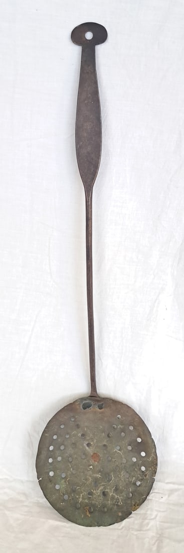 Early Brass Wrought Iron and Brass Skimmer Signed "EC" (1 of 6)