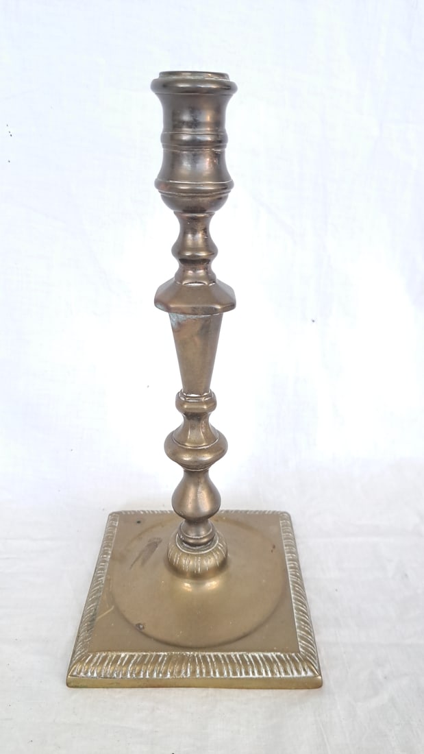 19th Century English Brass Candlestick: 10 1/8" tall x 4 3/4" at base