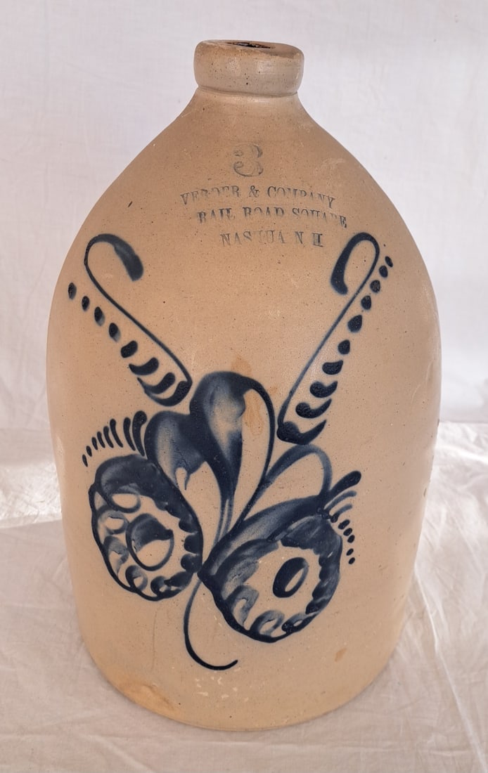 19th Century #3 Jug with Blue Decoration by Verder and Company Rail Road Square Nashua, NH (1 of 6)