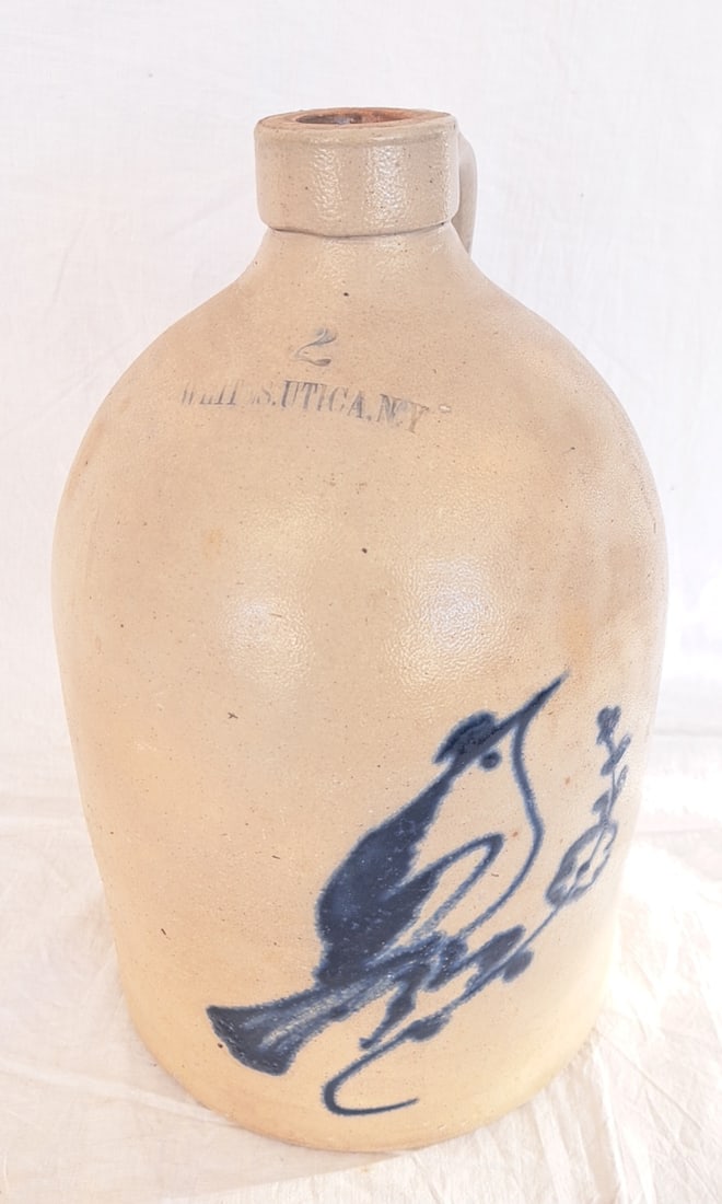 19th Century Stoneware #2 Jug with Blue Bird Decoration by Whites Utica NY (1 of 6)
