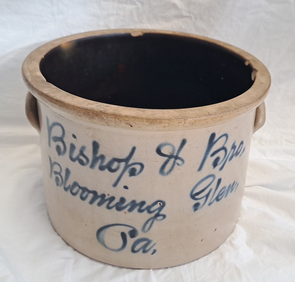 Early Stoneware Crock with Blue Bird and Script Decoration on Both Sides from Pennsylvania (1 of 6)