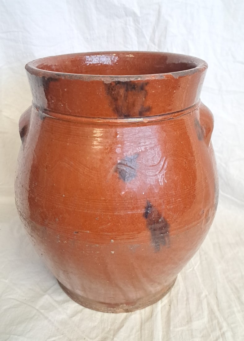 Early Incised Redware Lead Glazed Two Handled Jar from New England (1 of 6)