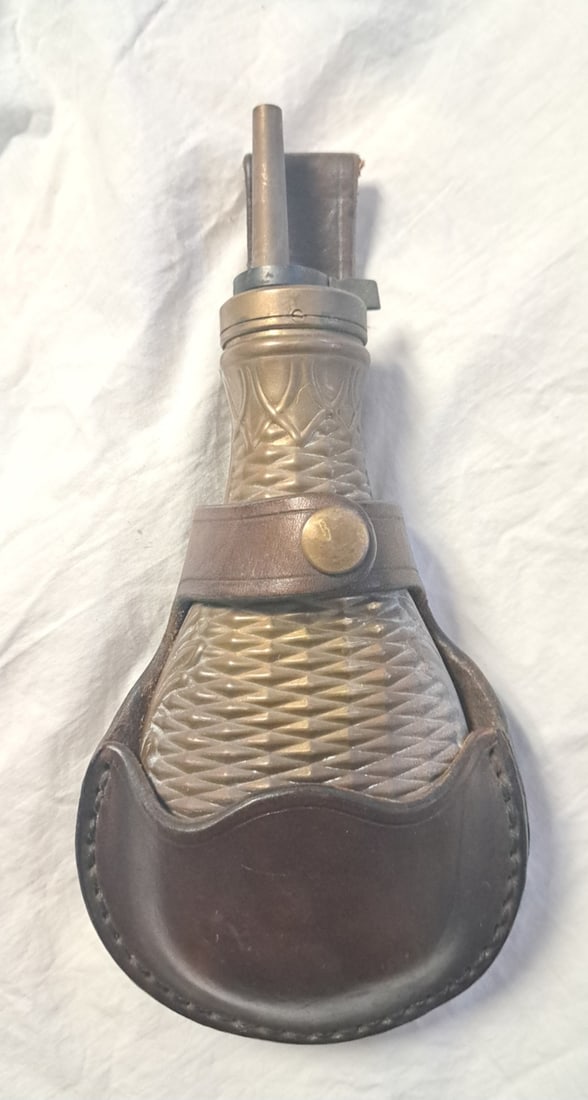 Brass Powder Horn in Leather Case (1 of 5)