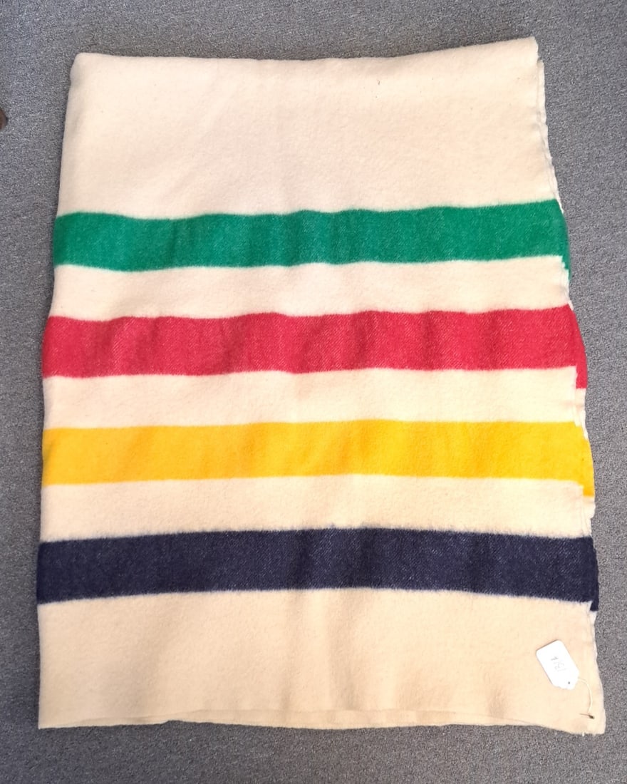 Vintage Four Point Wool Hudson Bay Blanket: 85" x 84"