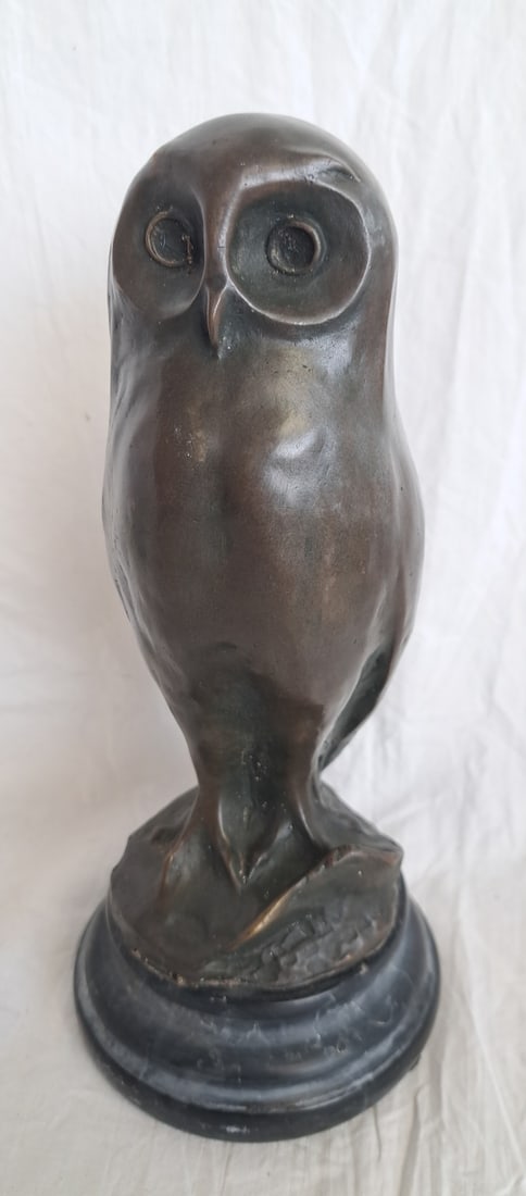 Bronze Owl Statue Signed "Milo": 10" tall x 4 1/2" at base. Signed Milo.