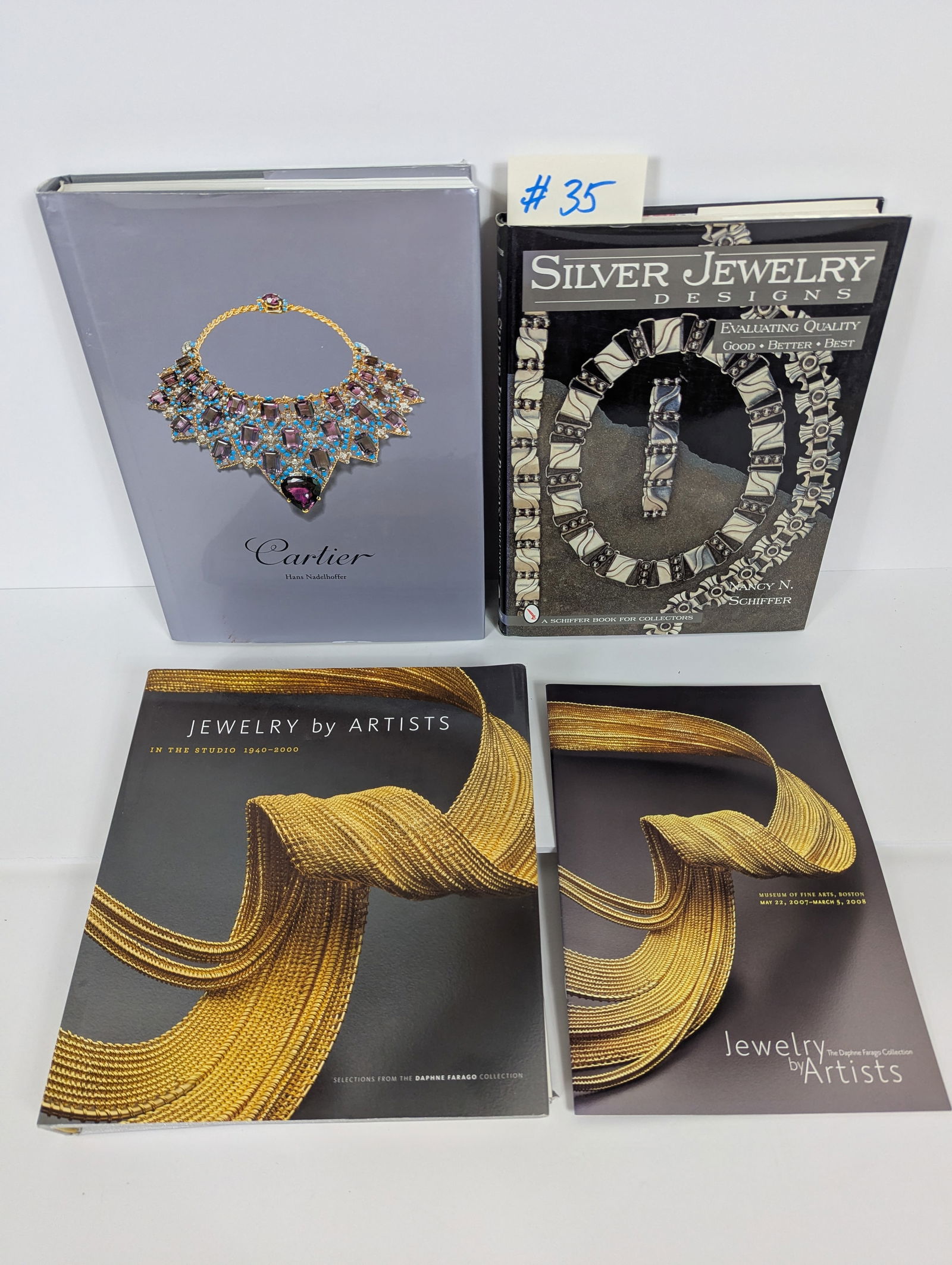 Lot of Three Books Relating to Jewelry: Cartier by Hans Nadlehoffer, Jewelry by Artists by Kelly H L’Ecuyer & Silver Jewelry Designs by Nancy N Schiffer